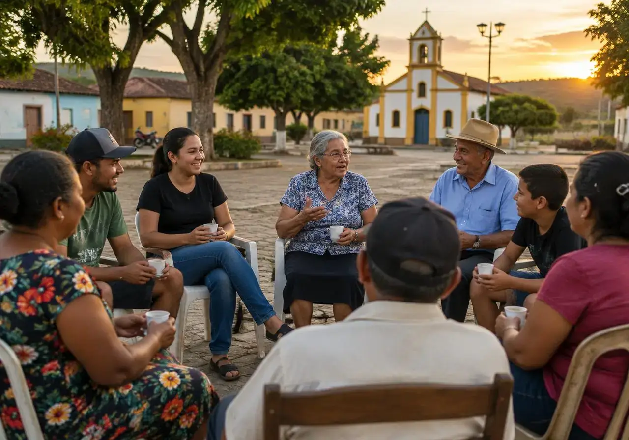 Imagem ilustrativa: pessoas de várias idades conversando numa praça